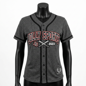 Maillot de baseball pour femme en mélange de polyester respirant, gris avec bordure noire, logo personnalisé en sergé thermocollé, maillot de baseball en coton pour femme - Product Image 3