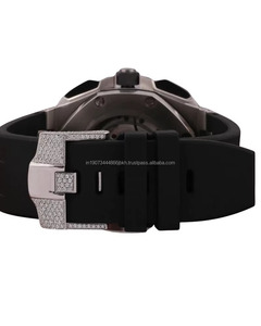 Reloj de Lujo con Movimiento ETA de Cuarzo, Esfera de Cristal, Caja de Acero Inoxidable, Moissanita de Alta Calidad, Correa de Goma Negra, Cronógrafo Analógico de 41 mm, Unisex - Product Image 4