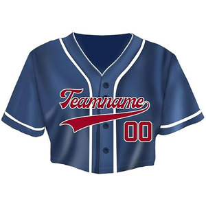 Maillot de baseball court personnalisé pour femme – Nom et numéro d'équipe sur mesure, graphiques non-décollables, léger, manches courtes, col en V, bleu - Product Image 1