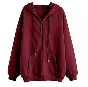 เสื้อฮู้ดซิปผู้หญิงสีกรมท่าทรงโอเวอร์ไซส์ ผ้าฝ้ายถัก 100% ระบายอากาศได้ดี เหมาะสำหรับฤดูหนาว แขนยาว สีพื้น - Product Image 3