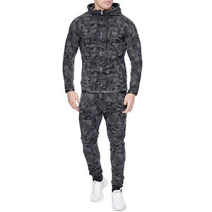 Best Selling Men’s Gray Camouflage Tracksuit Set Full Zip Hooded Jacket Jogger Pants Premium <b>Athletic</b> Sportswear OEM ODM Factory - Product Image 3