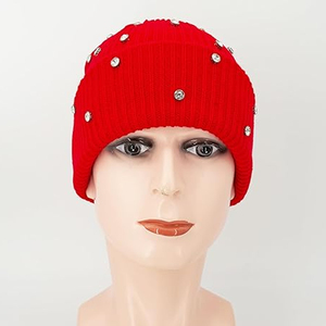 Fashion Black Studded Beanie Hat Crystal Rib Knit Winter Warm <b>Cap</b> Women <b>Men</b> Custom Logo Streetwear Skull <b>Cap</b> - Product Image 2
