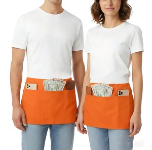 Tablier unisexe orange tendance 2026 avec poches pour personnel de restaurant, barman, serveur, en tissu de coton tissé - Product Image 1