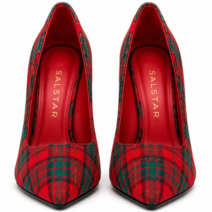 Escarpins à talons hauts élégants pour femmes, motif tartan, confortables, à bout pointu, pour mariage et soirée, avec étiquette personnalisée - Product Image 3