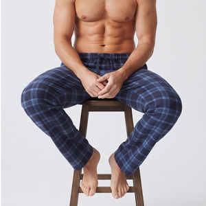 Pantalon de pyjama en flanelle à carreaux pour homme, taille élastique, 100% coton, pantalon de pyjama à carreaux pour homme, vêtements de nuit en flanelle avec poche - Product Image 2
