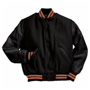 Stand Collar Black Wool Cartoon Print Varsity Letterman <b>Jacket</b> for <b>Winter</b> Season Chicago <b>Jackets</b> - Product Image 5