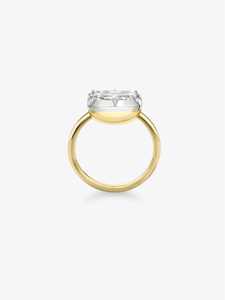 Anillo de compromiso georgiano con diamante de laboratorio talla cojín, engaste de púas, diseño de oriente a oeste, cierre de botón, oro macizo de 14k, oro envejecido, fabricante - Product Image 3