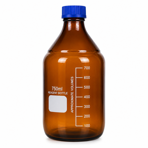 Botellas de Laboratorio de Vidrio Ámbar con Tapas de Rosca Azules, 250ml, 500ml, 750ml, 1000ml, 2000ml, Volúmenes Graduados, Forma Redonda - Product Image 1