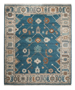 Hand Knotted Modern Oushak Wool Rug Blue <b>Turkish</b> Floral Area Rug Handmade Luxury Oriental <b>Carpet</b> for Living Room - Product Image 4