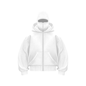 Nouveau design 2025 – Cagoule Ninja zippée 100 % coton pour homme, molleton épais 450 g/m², délavé, brodé, OEM - Product Image 4