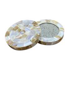 Natural Shell Eco-Friendly Coastal Design Customized Thickness Round Wooden Frame Mini Cosmetic <b>Mirror</b> for Ladies and Girls - Product Image 1