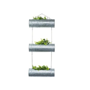 Macetero de pared clásico de metal galvanizado de 3 niveles, estilo rústico, para interiores y exteriores, estante colgante para hierbas, estilo vintage, decoración para el hogar y el jardín. - Product Image 2