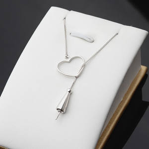 Nouveau collier pendentif en argent S925 en forme de cœur sans bouton pour femmes, parfait pour collier de perles DIY avec 1 chaîne de perles - Product Image 1