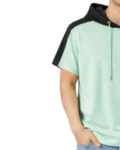 เสื้อฮู้ดแขนสั้นผู้ชายแบบสวมใส่สบาย ผ้าฝ้ายนุ่ม สีเขียวมิ้นท์ สีดำ สไตล์สตรีทแวร์ เหมาะสำหรับใส่ในฤดูร้อน - Product Image 3