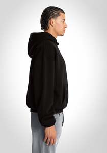 เสื้อฮู้ดดี้โอเวอร์ไซส์สีดำสำหรับผู้ชาย ผ้าฝ้ายฟลีซหนานุ่ม ทรงบ็อกซี่ ไหล่ตก สไตล์สตรีทแวร์ รับสกรีนโลโก้ ขั้นต่ำในการสั่งซื้อน้อย - Product Image 3