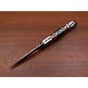 Navaja de Bolsillo Multifuncional Hecha a Mano de Acero de Damasco con Funda de Cuero, Garantía de 14 Días, para Regalo de Aniversario o Padrino de Boda - Product Image 2