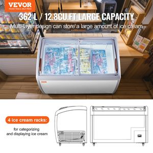 Vetrina Espositiva Commerciale per Gelato da 12,8 Cu.ft con Coperchio in Vetro Mobile e Congelatore Profondo per Uso Ristorazione - Product Image 2