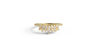 Luxury 18K Gold Marquise Round Diamond Ring Curved Wedding Band Cluster Tiara Crown Stacking Engagement Ring Jewelry for Women - Product Image 1