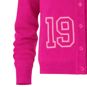 Pink Embroidered Cardigan Women 1938 Graphic Knit Sweater Button Front Fashion Outerwear Casual Long Sleeve Warm Layer Clothing - Product Image 2