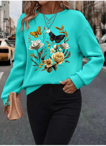 Sudadera de Cuello Redondo para Mujer TRIBON SPORTS, Diseño Floral con Mariposas, Corte Regular, Tejido Casual, 100% Fibra de Bambú - Product Image 4