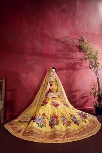 Floral Print Silk Lehenga Choli Set With Dupatta <b>Sequin</b> Embroidery Ethnic Women Wedding Outfit - Product Image 2