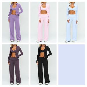 Wholesale Gym Sportswear Women Sets 3 Piece <b>Yoga</b> <b>Jackets</b> Training Flared Leggings Push up Sports Bra Running Sports Wear Sets - Product Image 6