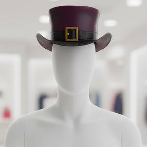 Sombrero de copa de cuero morado hecho a mano de calidad premium con banda y hebilla negras para cosplay steampunk. - Product Image 4