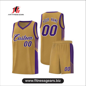 ชุดเสื้อบาสเก็ตบอล Just Fitness Gears แบบสั่งทำพิเศษ เป็นมิตรกับสิ่งแวดล้อม ไซส์พลัส สีทองม่วง คอวี แขนกุด ผ้าตาข่ายระบายอากาศได้ดี - Product Image 1