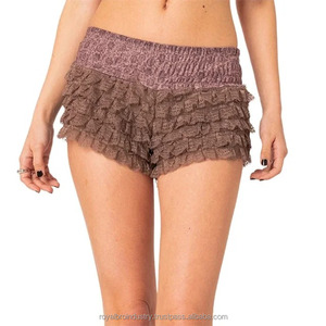 Mujeres de talla grande Sexy encaje con volantes pantalones cortos calientes vacaciones playa club nocturno Streetwear bombachos Casual otoño malla escalonada Bowknot - Product Image 4