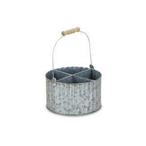 Porta Utensilios Rústico de Metal Galvanizado con Asa de Madera, 3 Compartimentos, Organizador Portátil de Cubiertos para Cocina y Comedor - Product Image 6