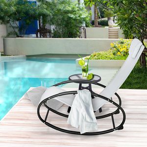 Sdraio a dondolo grigia Backyard Bliss per esterni con poggiatesta, cuscino in olefin e telaio in alluminio per comfort e relax - Product Image 2