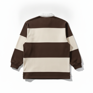 Polo à manches longues rayé personnalisé pour homme en coton Oxford avec logo brodé, design décontracté sur le devant, color-block, coupe classique - Product Image 3