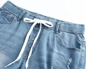 Shorts de mezclilla de cintura alta para mujer ODM con cordón, estilo casual de verano, desgastados, con dobladillo deshilachado, estilo boyfriend, de algodón - Product Image 3