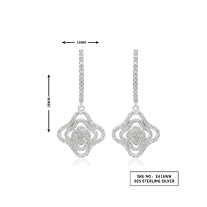 Pendientes Colgantes de Trébol con Diamantes Blancos de 1.43 Quilates, Plata de Ley 925, Pendientes de Diamantes Naturales de Corte Redondo para Mujer - Product Image 2