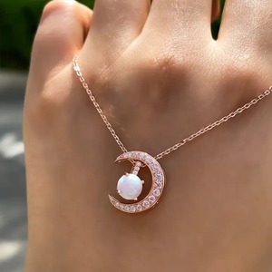 New Design 925 Moissanite Rose Gold <b>Moon</b> Design 1.0 Carat Round Cut Pendant <b>Necklace</b> in Sterling Silver for Women's India - Product Image 6