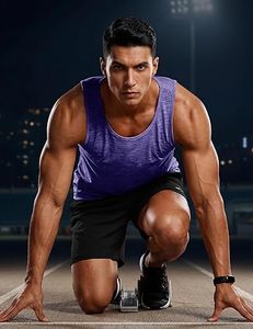 Camiseta sin Mangas para Hombre, Color Morado, Cuello Redondo, Secado Rápido, Color Sólido, Poliéster, Estilo Deportivo Informal, Tejido de Punto - Product Image 6