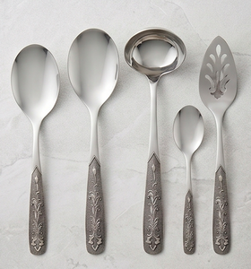 Elegant <b>Grey</b> Stainless Steel Serving Spoon Set Classic Design <b>Mirror</b> Polish Dishwasher Safe Long Handle Flatware - Product Image 1