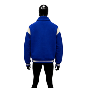 HIGH QUALITY ROYAL BLUE AND CREAM VARSITY <b>JACKET</b> <b>FOR</b> <b>MEN</b> CLASSIC BOMBER <b>BASEBALL</b> STYLE PREMIUM ZIP FRONT CASUAL STREETWEAR TOP - Product Image 2