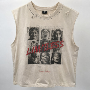 LIMITLESS Y2K <b>Studded</b> Muscle Tee Cream Oversized Grunge Sleeveless Tank Top with Face Graphic Streetwear - Product Image 3