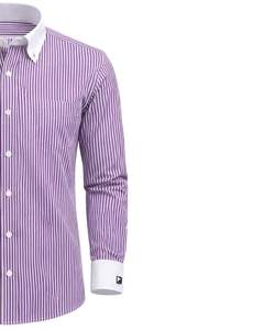 Camisa de Vestir para Hombre, Corte Slim, Rayas Blancas y Moradas, Manga Larga, Cuello y Puños en Contraste, Formal, para Oficina, Mezcla de Algodón, OEM - Product Image 4
