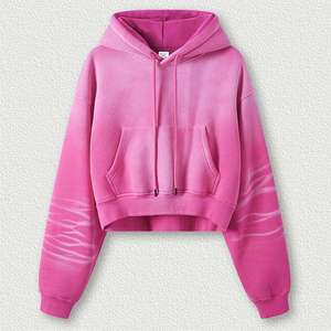 <b>Women's</b> <b>Black</b> Gradient <b>Hoodie</b> Cropped Drop Shoulder Sweatshirt With Kangaroo Pocket - Product Image 6