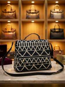 Geometric Pattern Woven Satchel Fashion Waterproof Flap Closure Crossbody <b>Strap</b> Shoulder Bag for Daily Commuting - Product Image 3
