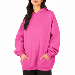 Sweat-shirt à capuche oversize pour femme, confort urbain, logo sur le devant, décontracté, doux, chaud, manches longues, 100% coton - Product Image 1
