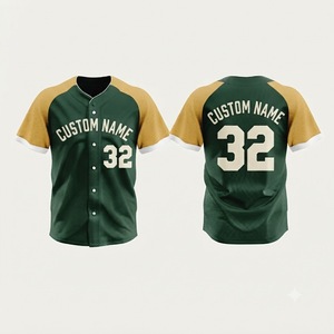 Maillot de baseball personnalisé vert et or à manches courtes pour homme, respirant, en maille, boutonné sur le devant, coupe régulière, numéros d'équipe adulte 32 - Product Image 1