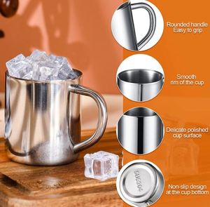 High Quality Stainless Steel Shatterproof Double Wall Coffee <b>Mug</b> With Comfortable Wider Handle Metal Tea Cups - Product Image 3