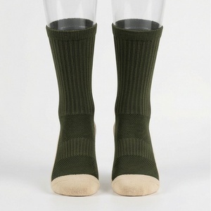 Green Crew <b>Socks</b> Solid Color Knitted Breathable Polyester Spandex <b>Running</b> Athletic Summer Adults Regular Style - Product Image 1