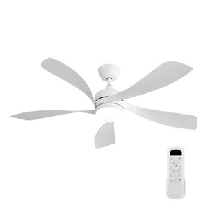 Ventilatore da soffitto moderno a LED da 52 pollici con pale in ABS dimmerabili a 3 colori, telecomando e motore DC reversibile, bianco - Product Image 1