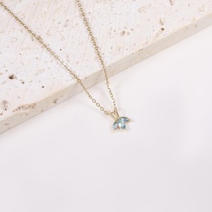 Collier vintage en topaze bleue de Londres, pendentif en forme de feuille, triple pierre précieuse taillée en goutte d'eau, charme en argent sterling 925 plaqué or 14 carats, classique - Product Image 2