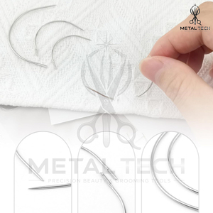 Aiguilles à tisser en acier inoxydable argenté poli miroir, courbes en C, outils de couture de précision pour extensions capillaires, en ensembles de tailles assorties - Product Image 3