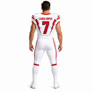 Nuevo Diseño de Uniforme de Fútbol Americano para Hombre, Conjunto de Jersey y Pantalones con Estampado por Sublimación en Blanco y Rojo, Número 7, Poliéster Transpirable - Product Image 4